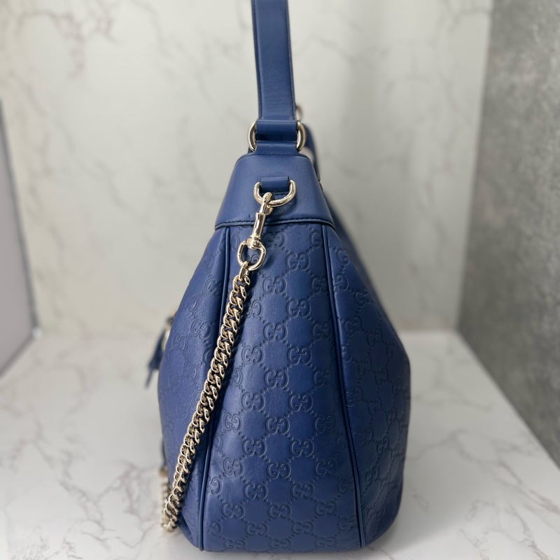 💗香緹國際精品💗 760 Gucci 藍色壓紋hobo包-1