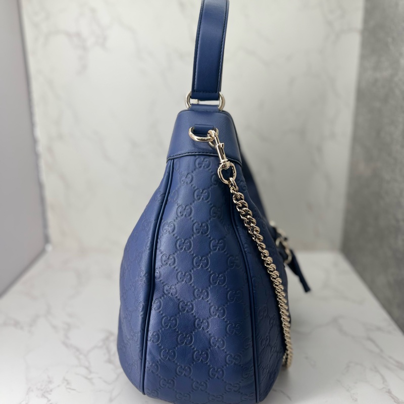 💗香緹國際精品💗 760 Gucci 藍色壓紋hobo包-3