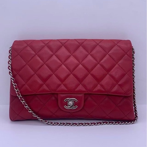 二手Chanel香奈兒timeless信封包紅色羊皮，整包護理過，自用划算