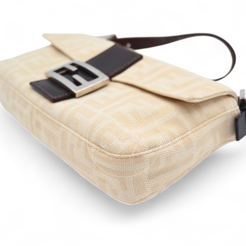 中古 Fendi Zucca Baguette 經典米白象牙色帆布法棍包-7