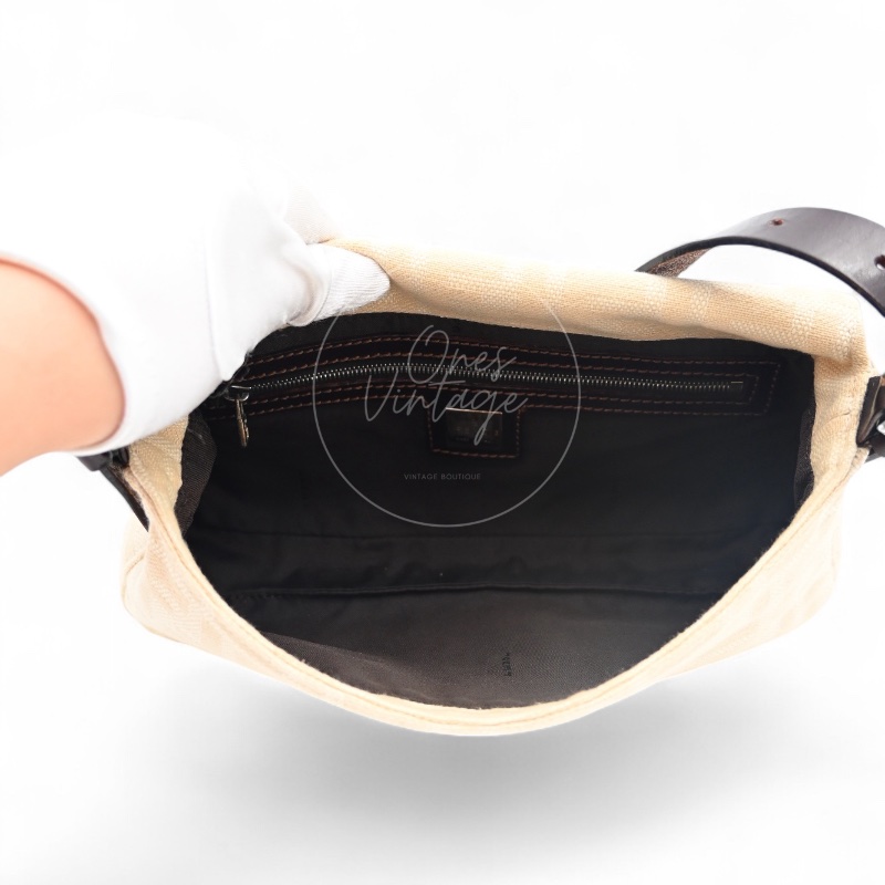 中古 Fendi Zucca Baguette 經典米白象牙色帆布法棍包-12