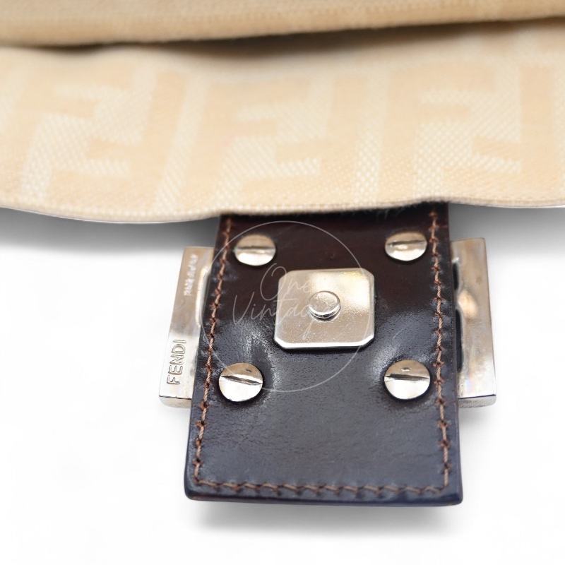 中古 Fendi Zucca Baguette 經典米白象牙色帆布法棍包-15