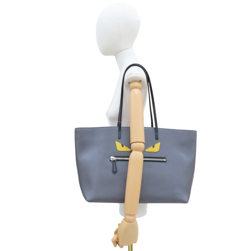 灰色 牛皮 Medium Monster 托特包 肩背包【FENDI 芬迪】 8BH185 1BV-8