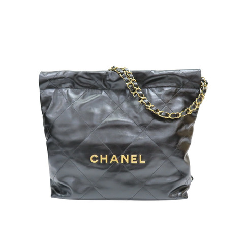 黑色 牛皮 22 鍊帶肩背包 金扣【CHANEL 香奈兒】 AS3260