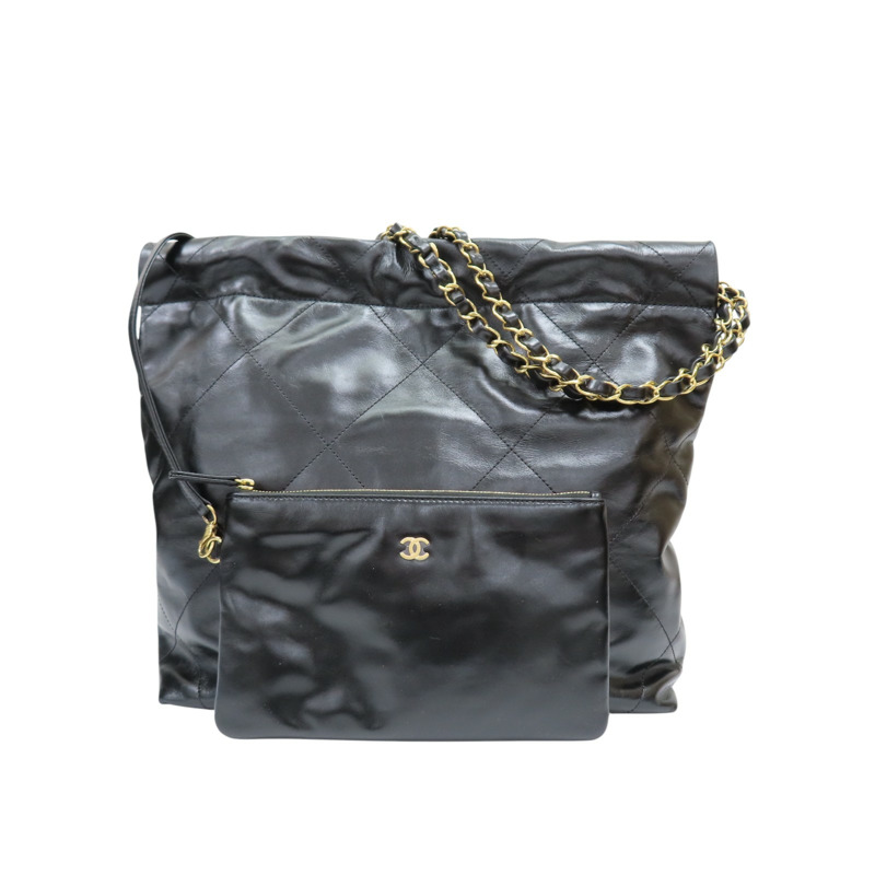 黑色 牛皮 22 鍊帶肩背包 金扣【CHANEL 香奈兒】 AS3260-1