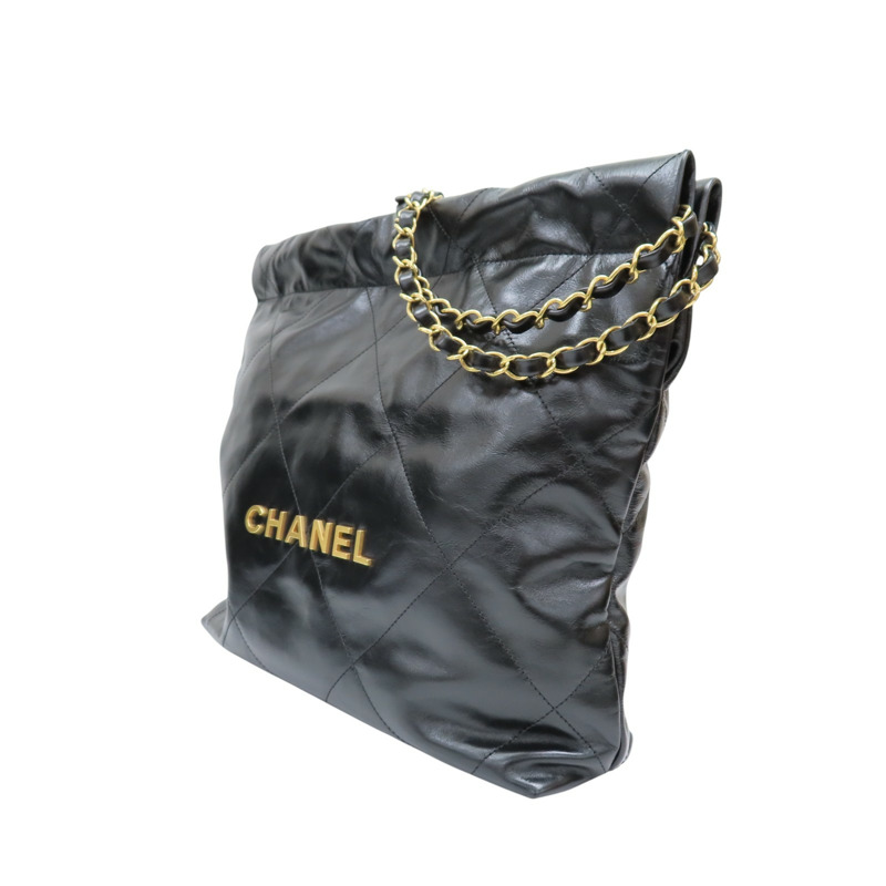 黑色 牛皮 22 鍊帶肩背包 金扣【CHANEL 香奈兒】 AS3260-4