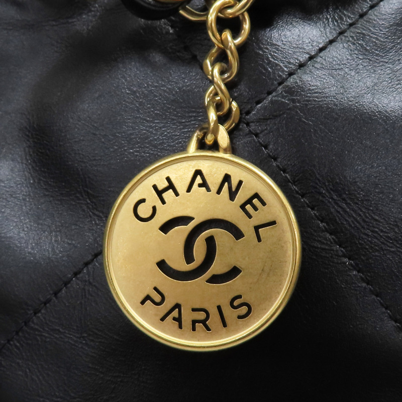 黑色 牛皮 22 鍊帶肩背包 金扣【CHANEL 香奈兒】 AS3260-10