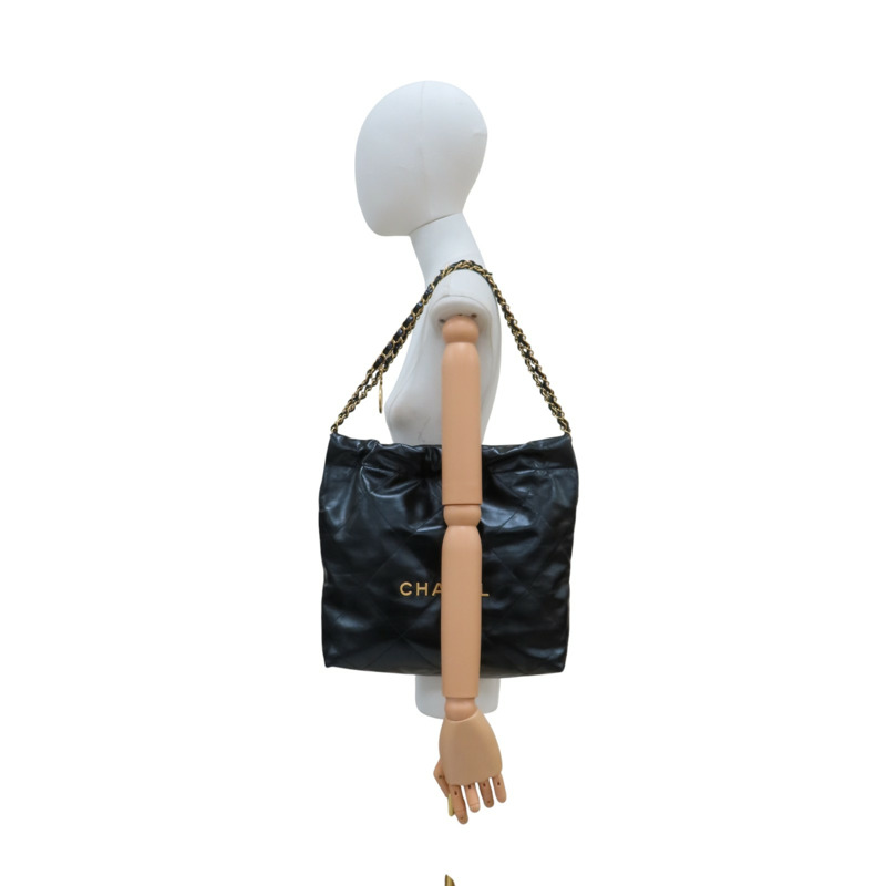 黑色 牛皮 22 鍊帶肩背包 金扣【CHANEL 香奈兒】 AS3260-13