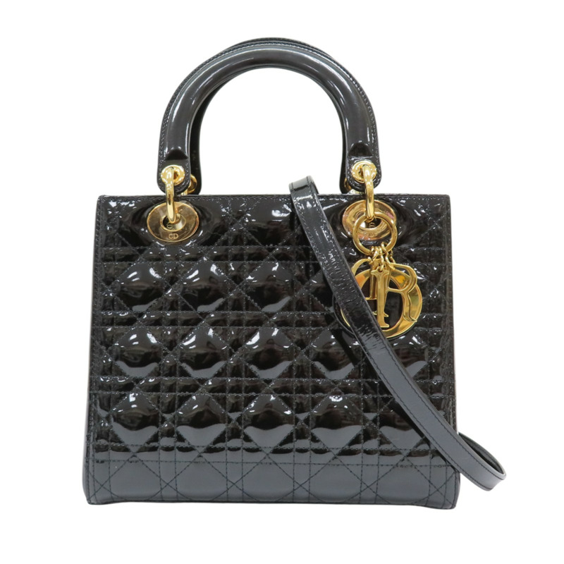 黑色 漆皮騰格紋 Lady Dior 兩用包 銀扣【DIOR 迪奧】 VRB44550-0