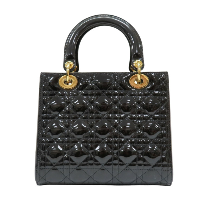 黑色 漆皮騰格紋 Lady Dior 兩用包 銀扣【DIOR 迪奧】 VRB44550-1