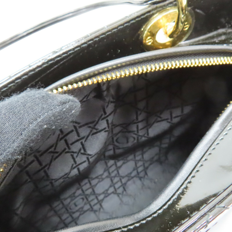 黑色 漆皮騰格紋 Lady Dior 兩用包 銀扣【DIOR 迪奧】 VRB44550-5