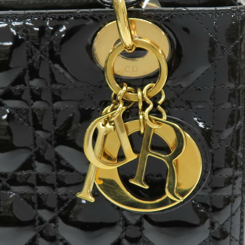 黑色 漆皮騰格紋 Lady Dior 兩用包 銀扣【DIOR 迪奧】 VRB44550-6