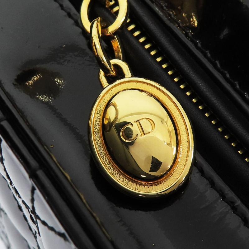 黑色 漆皮騰格紋 Lady Dior 兩用包 銀扣【DIOR 迪奧】 VRB44550-7