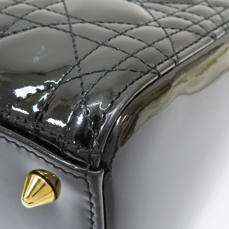 黑色 漆皮騰格紋 Lady Dior 兩用包 銀扣【DIOR 迪奧】 VRB44550-15