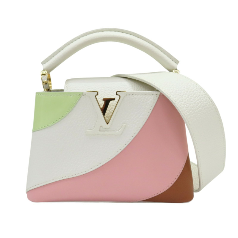 綠色漆皮 白/粉/棕色牛皮 Capucines Mini 兩用包【LOUIS VUITTON LV 路易威登】 M59864-0