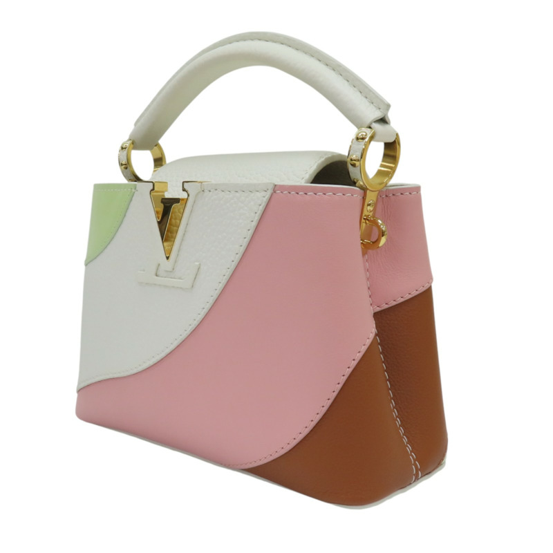 綠色漆皮 白/粉/棕色牛皮 Capucines Mini 兩用包【LOUIS VUITTON LV 路易威登】 M59864-2