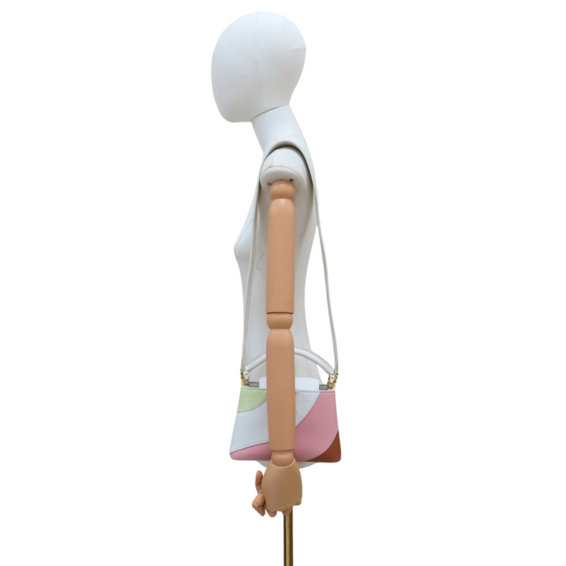 綠色漆皮 白/粉/棕色牛皮 Capucines Mini 兩用包【LOUIS VUITTON LV 路易威登】 M59864-9