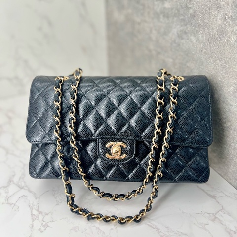 💗香緹國際精品💗 766 Chanel cf25 晶片款 包況極好 黑金荔枝皮