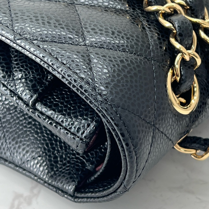 💗香緹國際精品💗 766 Chanel cf25 晶片款 包況極好 黑金荔枝皮-5