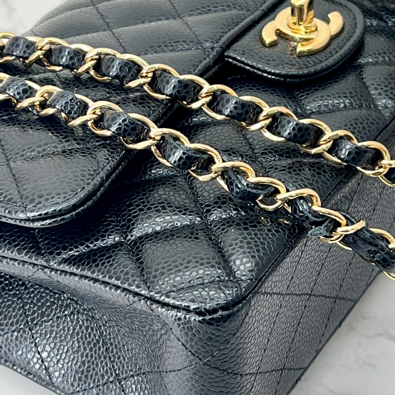 💗香緹國際精品💗 766 Chanel cf25 晶片款 包況極好 黑金荔枝皮-8