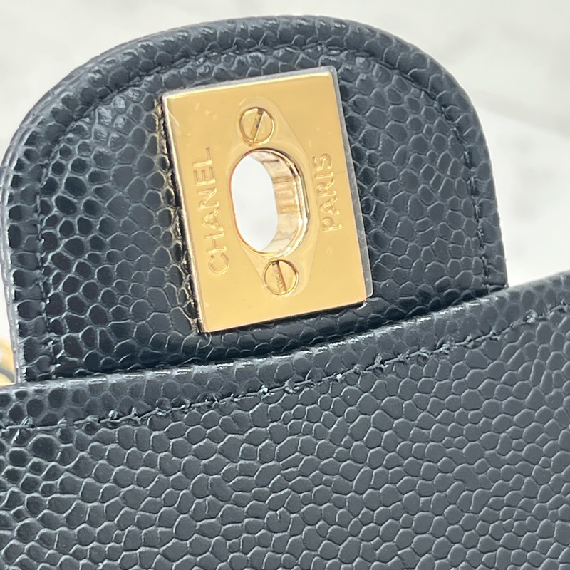 💗香緹國際精品💗 766 Chanel cf25 晶片款 包況極好 黑金荔枝皮-9