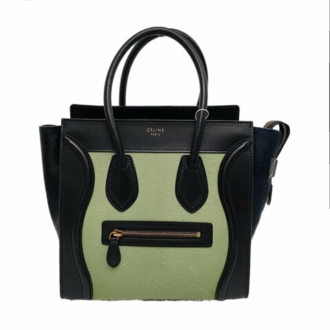 CELINE LUGGAGE Micro綠色馬毛笑臉包手提包金色五金