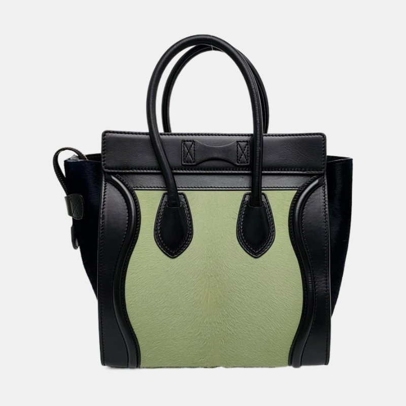 CELINE LUGGAGE Micro綠色馬毛笑臉包手提包金色五金-4