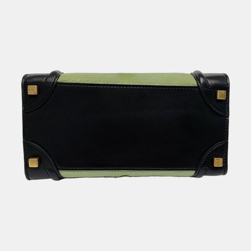 CELINE LUGGAGE Micro綠色馬毛笑臉包手提包金色五金-5