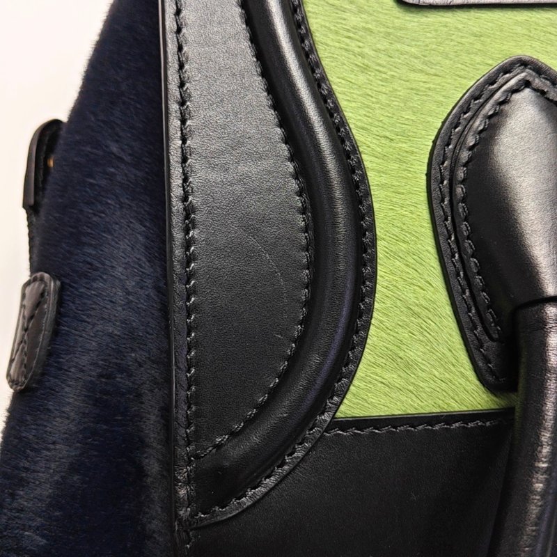 CELINE LUGGAGE Micro綠色馬毛笑臉包手提包金色五金-8
