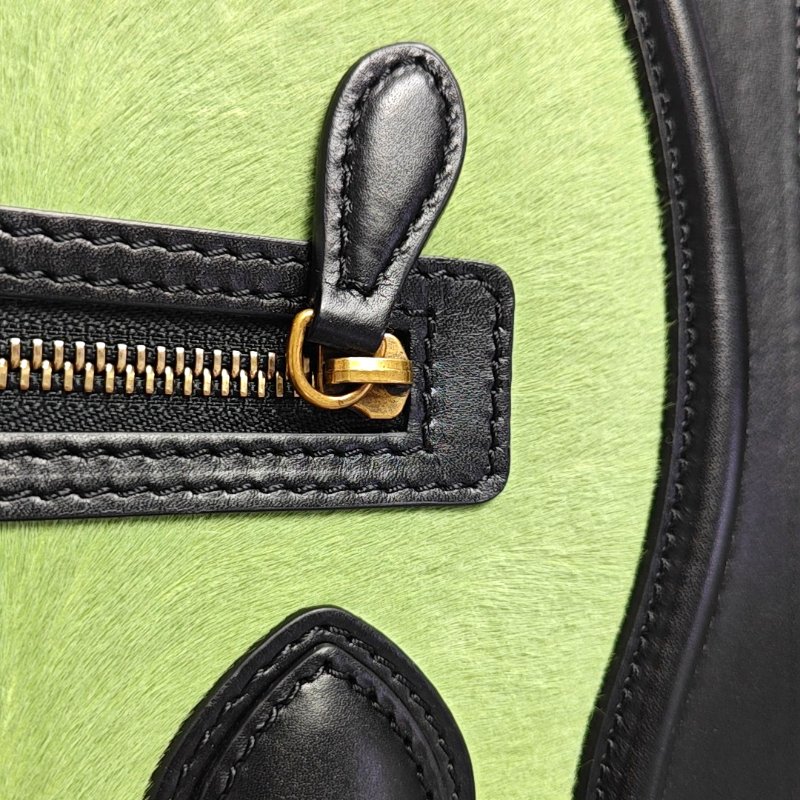 CELINE LUGGAGE Micro綠色馬毛笑臉包手提包金色五金-9