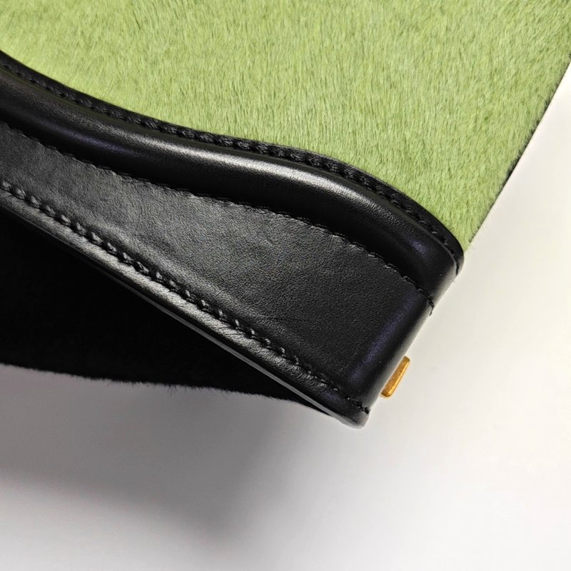 CELINE LUGGAGE Micro綠色馬毛笑臉包手提包金色五金-11