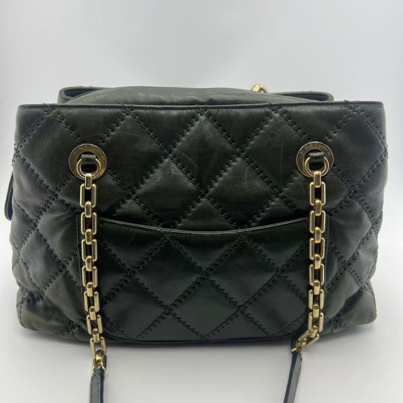 香奈兒 墨綠菱格紋復古做舊牛皮 單肩斜背兩用包-7