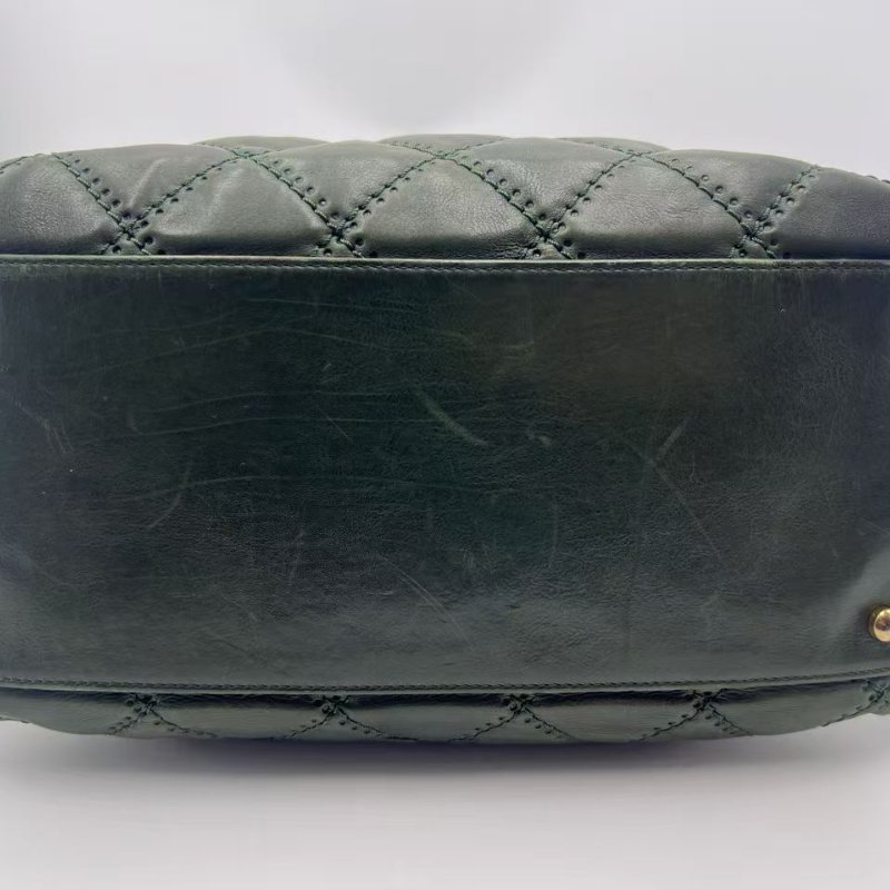 香奈兒 墨綠菱格紋復古做舊牛皮 單肩斜背兩用包-8