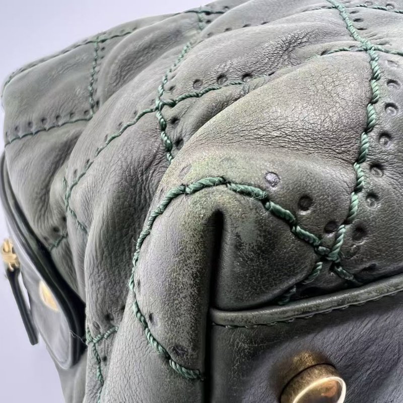 香奈兒 墨綠菱格紋復古做舊牛皮 單肩斜背兩用包-9