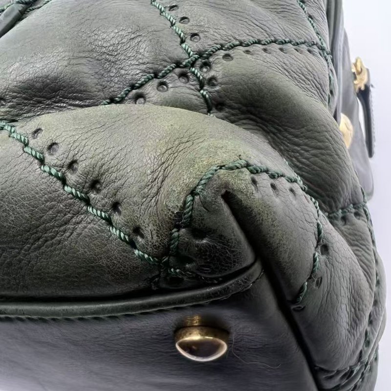 香奈兒 墨綠菱格紋復古做舊牛皮 單肩斜背兩用包-12