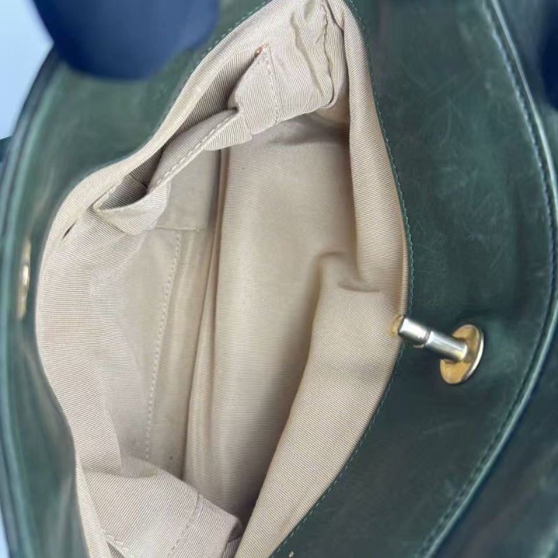 香奈兒 墨綠菱格紋復古做舊牛皮 單肩斜背兩用包-14