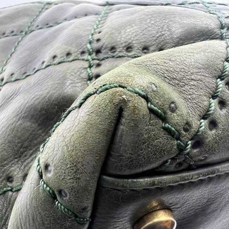 香奈兒 墨綠菱格紋復古做舊牛皮 單肩斜背兩用包-24