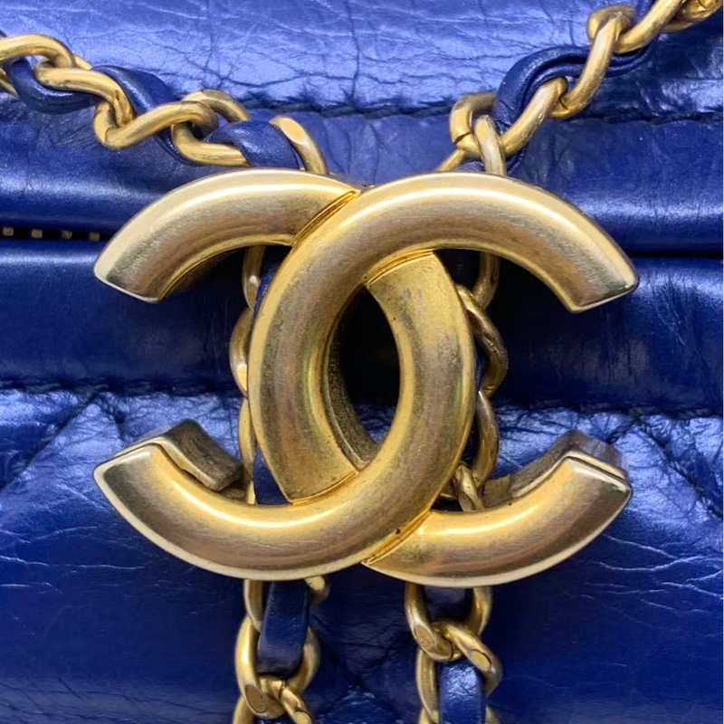 二手Chanel 香奈兒珠光藍抽繩時尚托特包，正常使用痕跡-14
