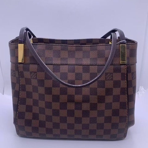 二手LV Marylebone 棕色棋盤格 塗層帆布小號手提包，邊角有磨損，油邊輕微有痕跡，包身有輕微異味