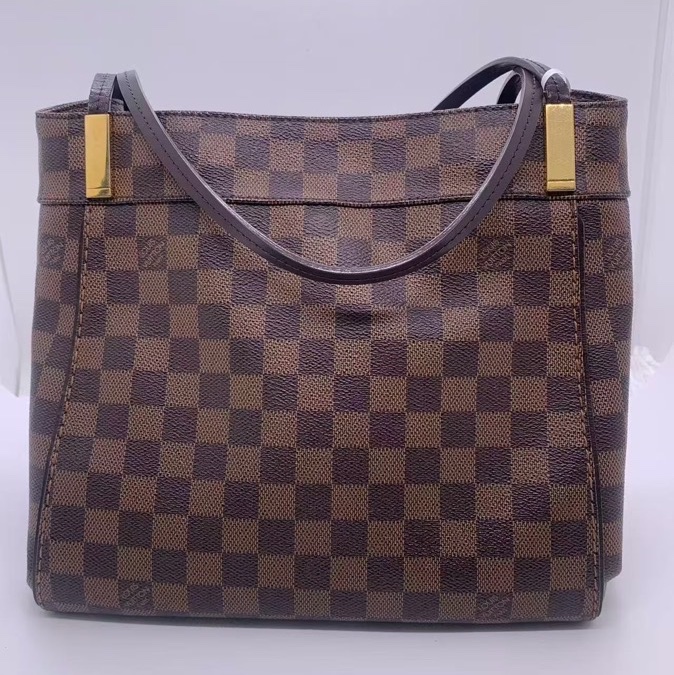 二手LV Marylebone 棕色棋盤格 塗層帆布小號手提包，邊角有磨損，油邊輕微有痕跡，包身有輕微異味-1