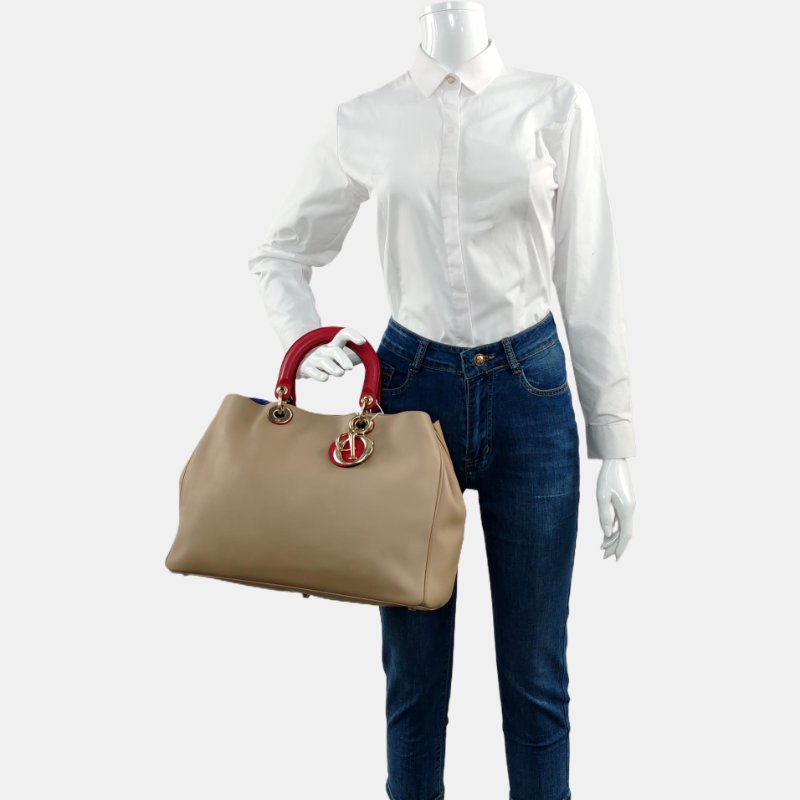 DIOR Diorissimo卡其色牛皮手提包金色五金-1