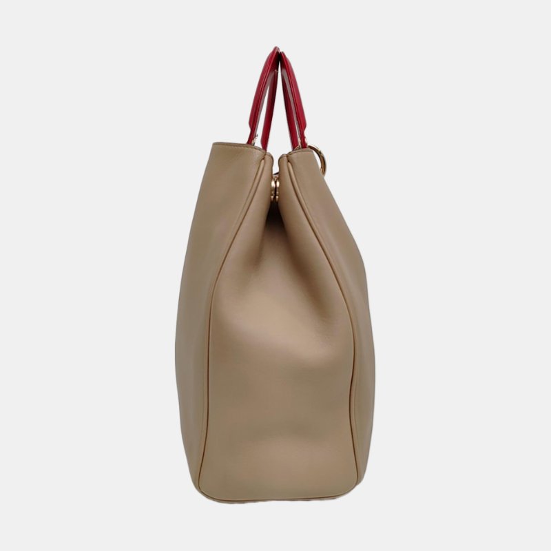 DIOR Diorissimo卡其色牛皮手提包金色五金-3