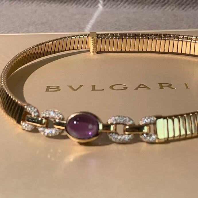 Bvlgari寶格麗Tubogas項圈金屬環鏈珠寶首飾紫水晶，貫穿各項經典的核心工藝。金屬線圈由技術精湛的工匠編織而成，2025年購入-1