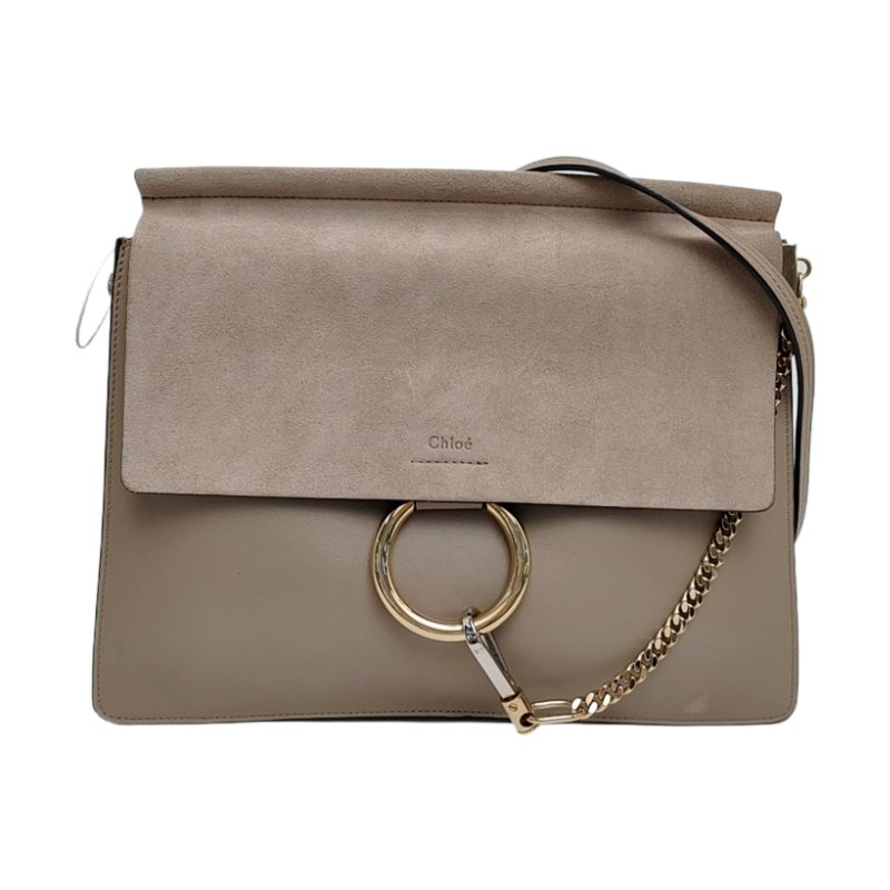 Chloe Faye中號灰色牛皮單肩包斜挎包金色五金可拆卸肩帶-0