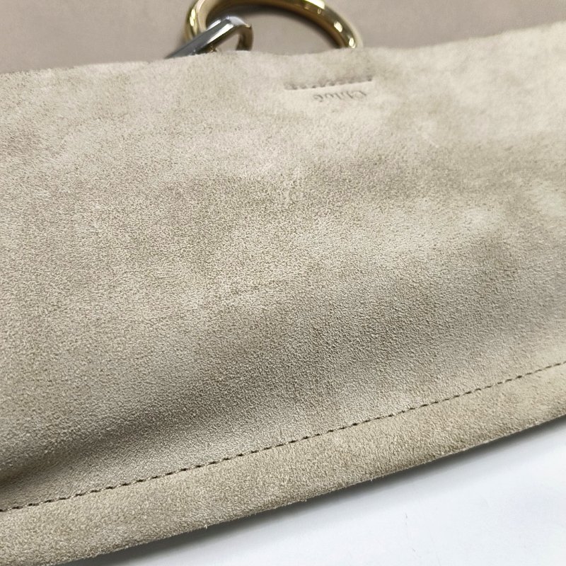 Chloe Faye中號灰色牛皮單肩包斜挎包金色五金可拆卸肩帶-8