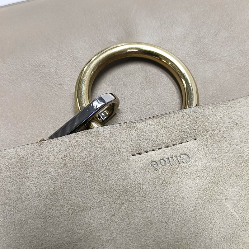 Chloe Faye中號灰色牛皮單肩包斜挎包金色五金可拆卸肩帶-10