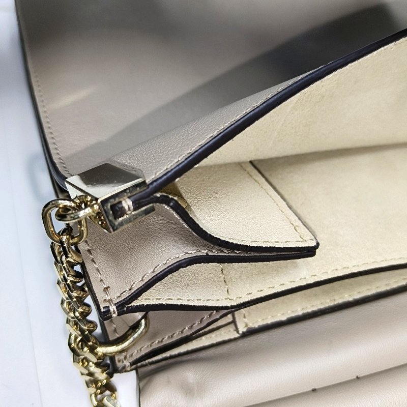 Chloe Faye中號灰色牛皮單肩包斜挎包金色五金可拆卸肩帶-12