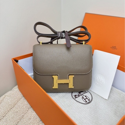 【全平台最便宜✨全套帶票】愛馬仕/Hermès 康康19 Constance mini 大象灰金扣 epsom皮 D刻