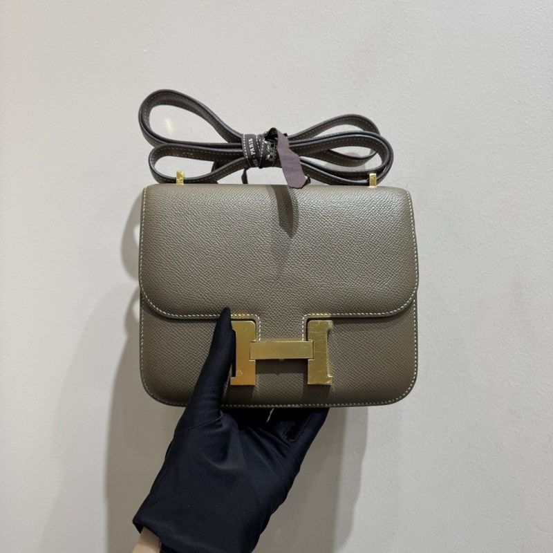 【全平台最便宜✨全套帶票】愛馬仕/Hermès 康康19 Constance mini 大象灰金扣 epsom皮 D刻-1