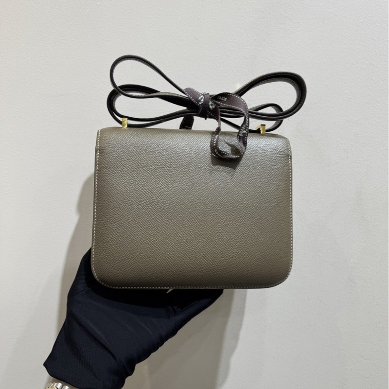 【全平台最便宜✨全套帶票】愛馬仕/Hermès 康康19 Constance mini 大象灰金扣 epsom皮 D刻-2